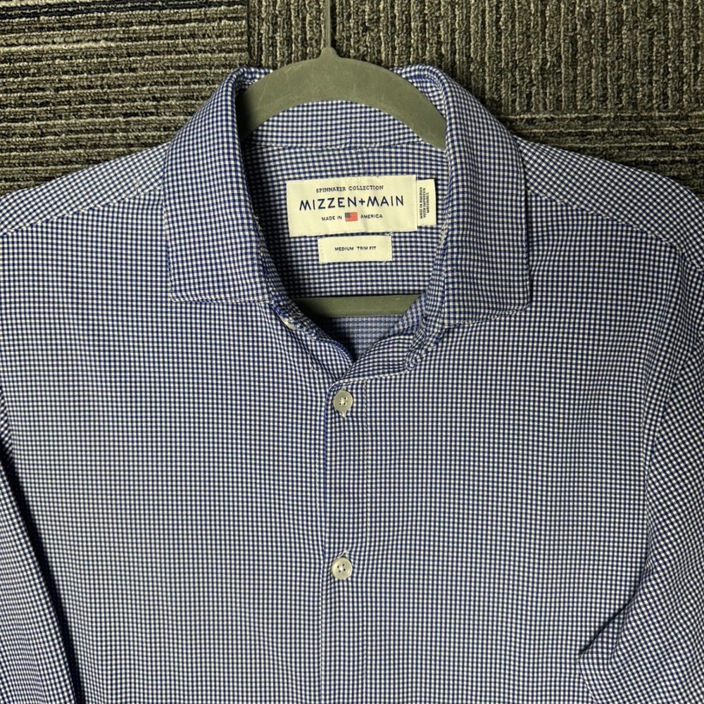 Mizzen+Main Mens Gingham Check Medium Slim Fit Button Down Dress Shirt Stretch